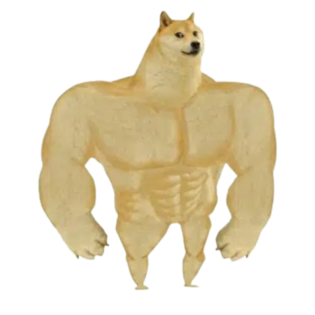 SWOGE the swole doge mascot flexing